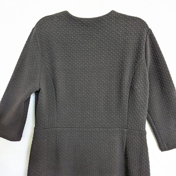 J. Peterman Women's Size 14 Black Sheath Dress 3/4 Sleeves Front Zip Textured - Picture 6 of 10